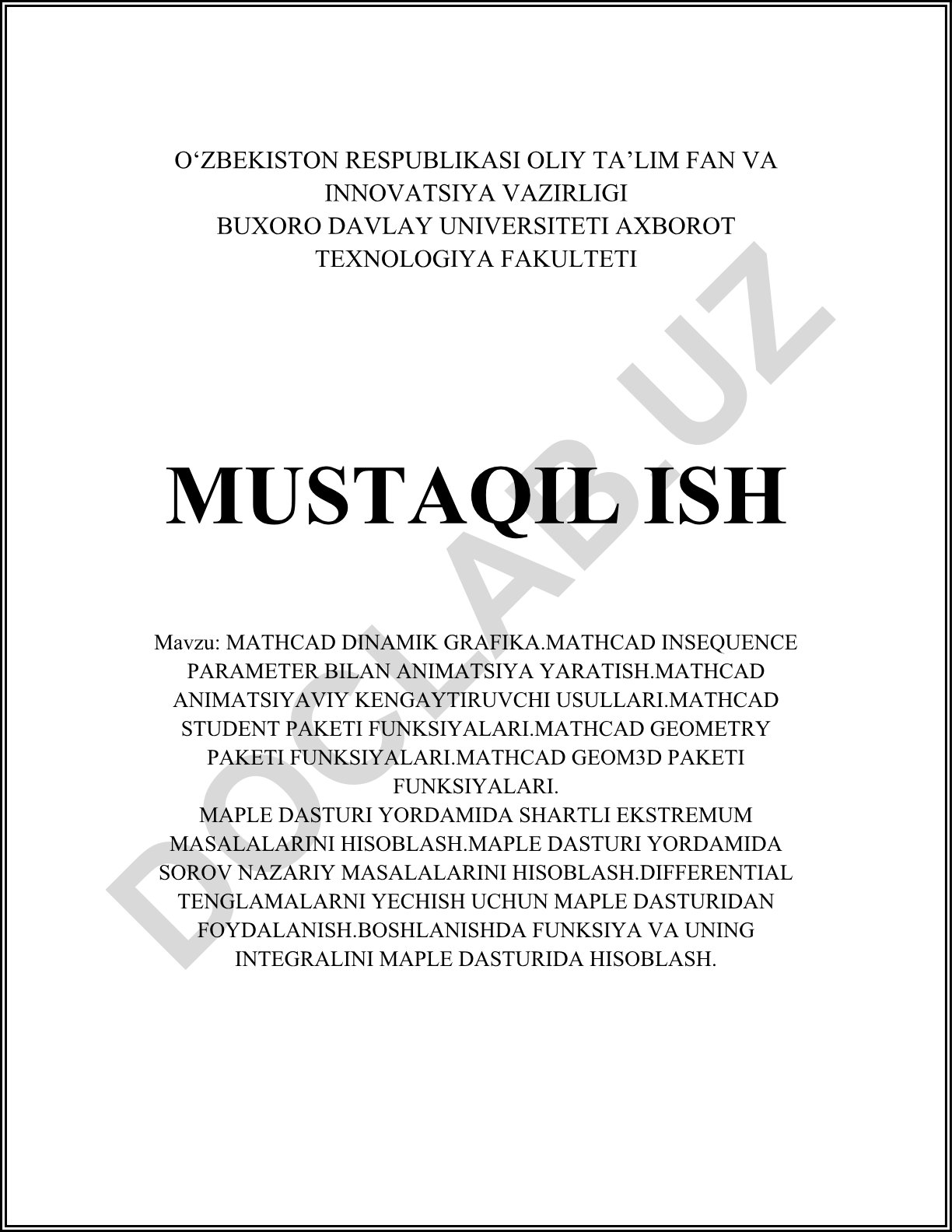 Mathcad dinamik grafika va animatsiya yaratish, Maple dasturida matematik masalalarni yechish