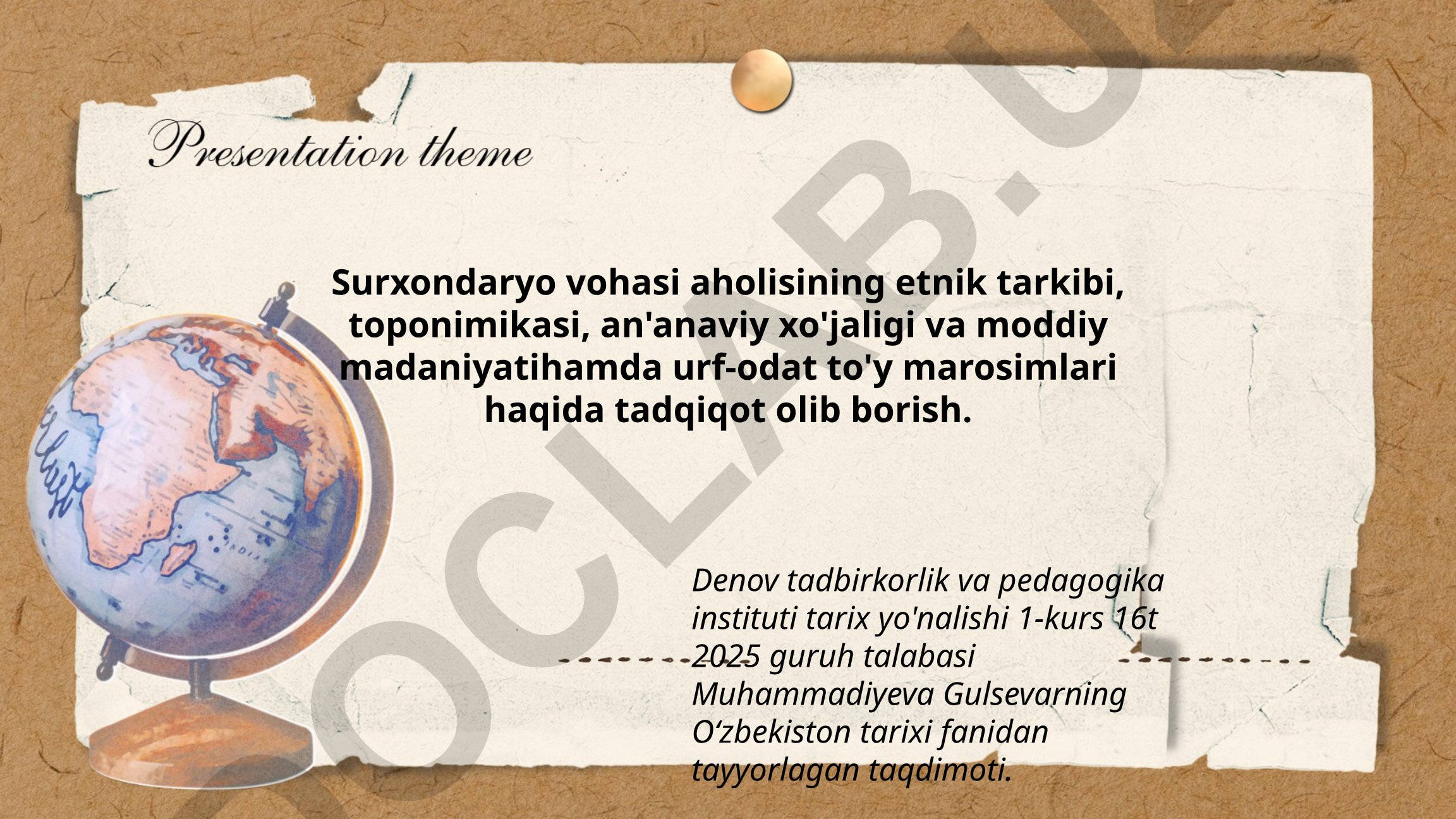 Surxondaryo vohasi aholisining etnik tarkibi, toponimikasi, an'anaviy xo'jaligi va urf-odat to'y marosimlari