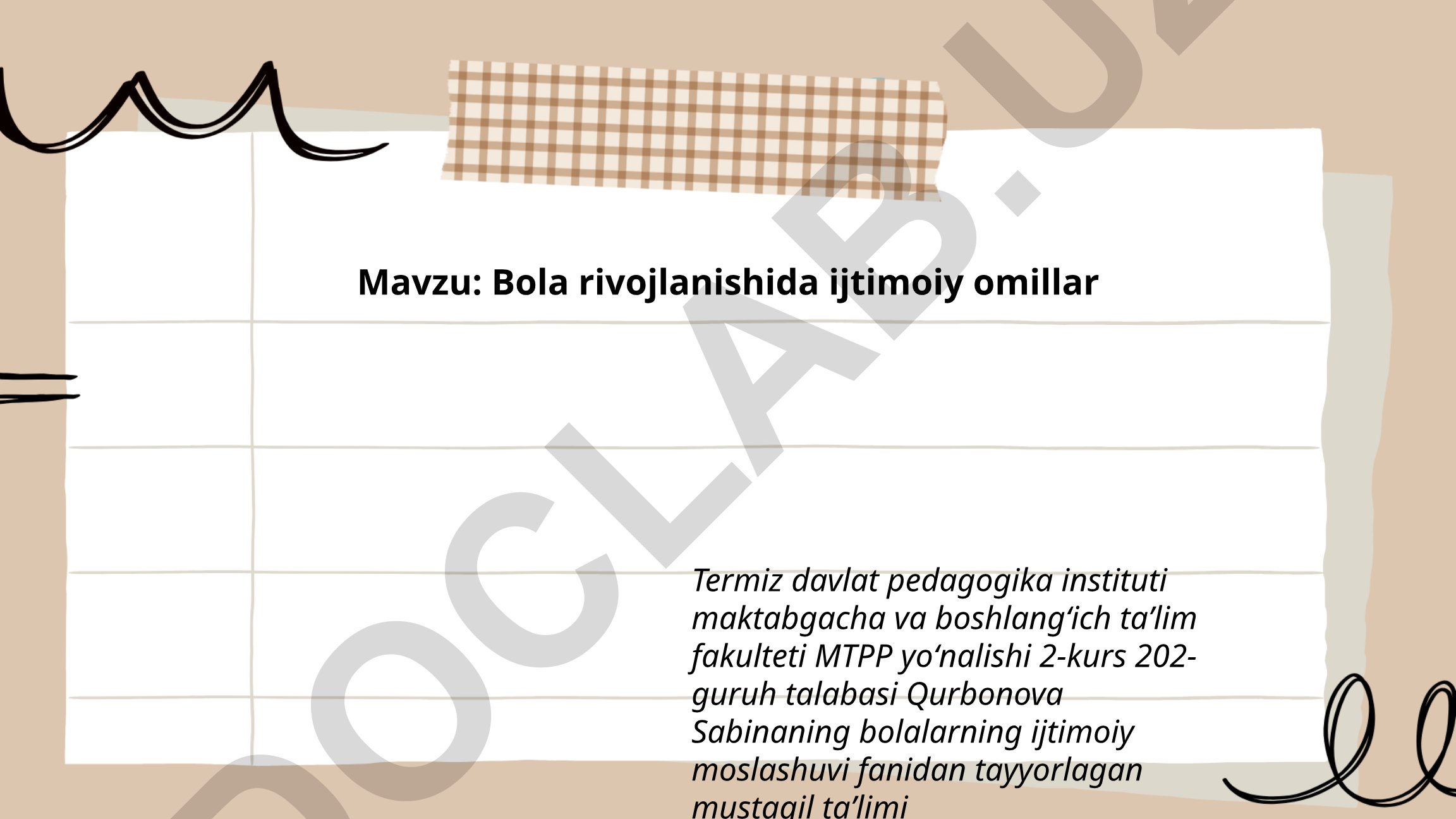 Bola rivojlanishida ijtimoiy omillar