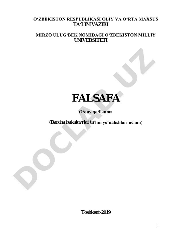 Falsafa fanining predmeti, ob'ekti va rivojlanish tarixi