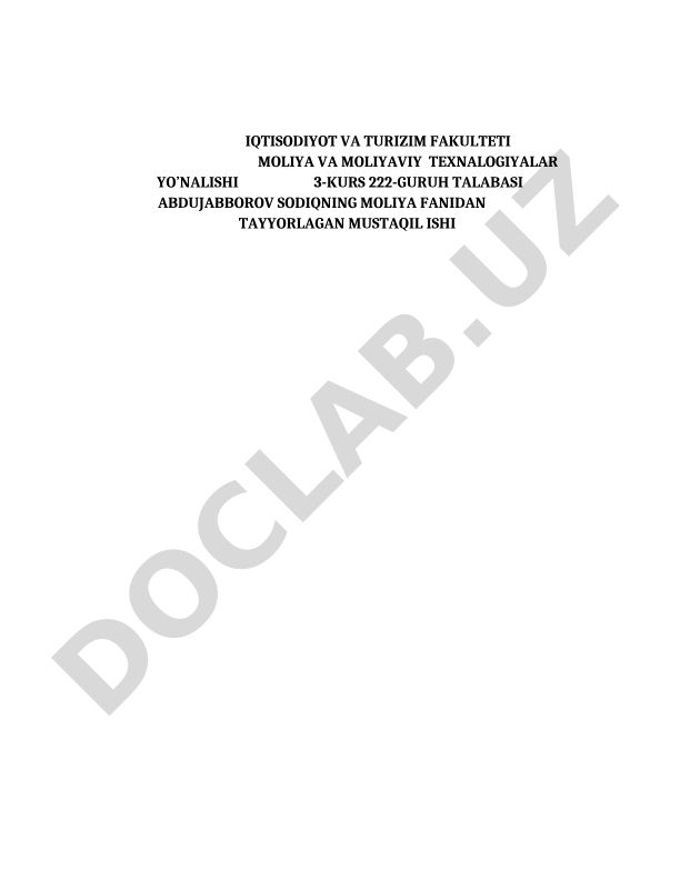 Moliyaviy risklarni baholash metodlari va boshqarish