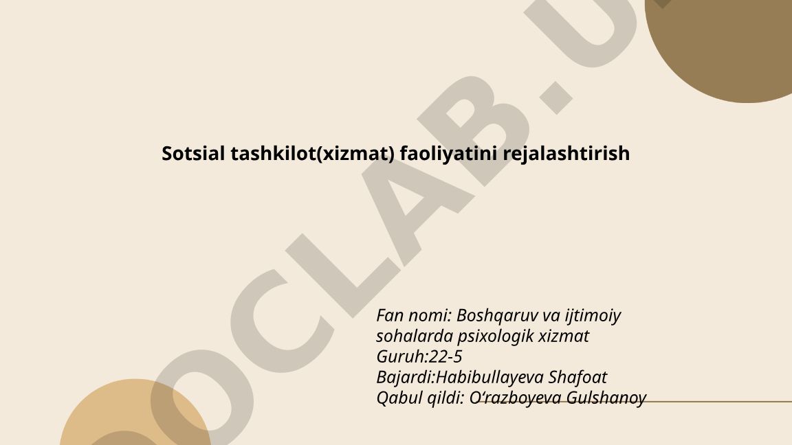Sotsial tashkilot faoliyatini strategik rejalashtirish