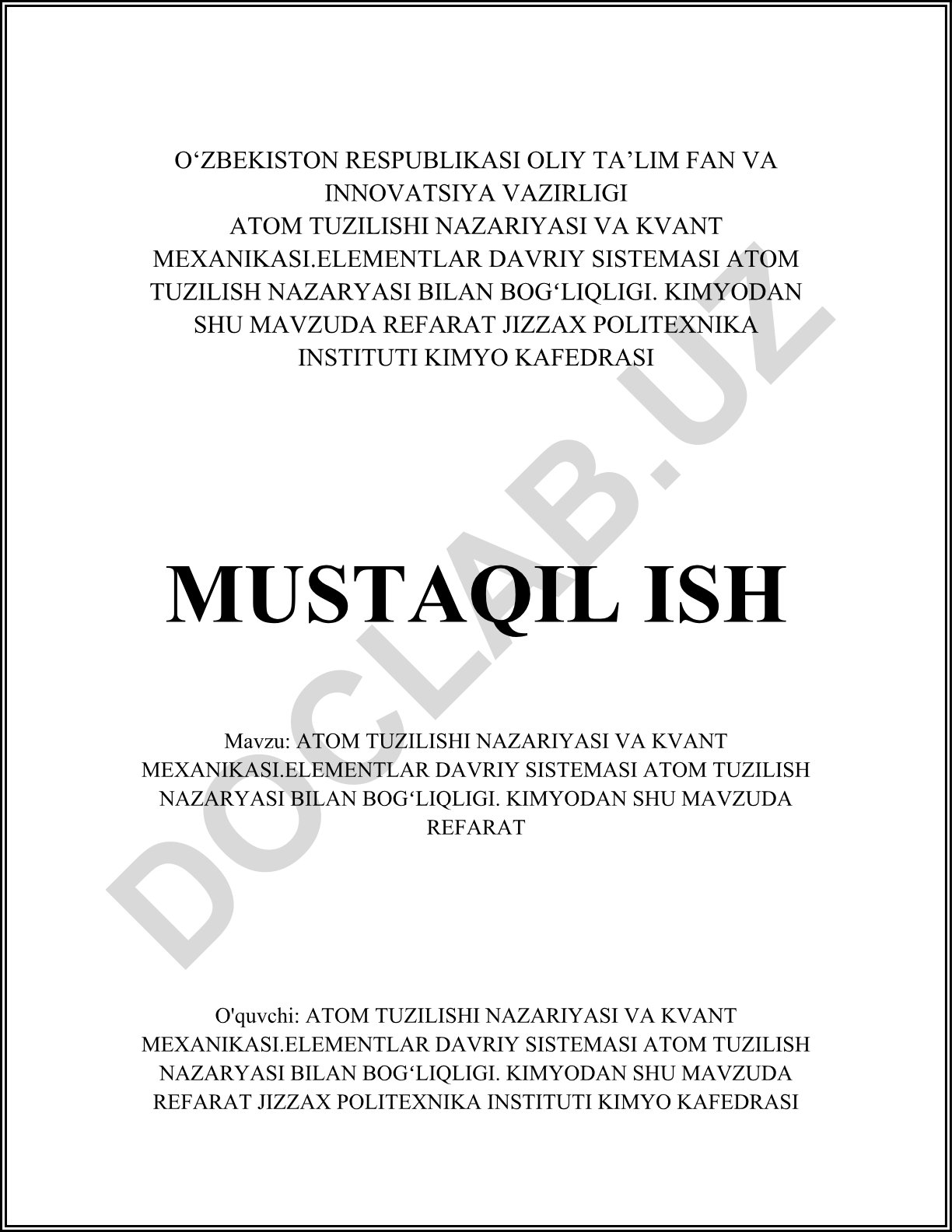 Atom tuzilishi nazariyasi va kvant mexanikasi. Elementlar davriy sistemasi atom tuzilish nazariyasi bilan bog'liqligi