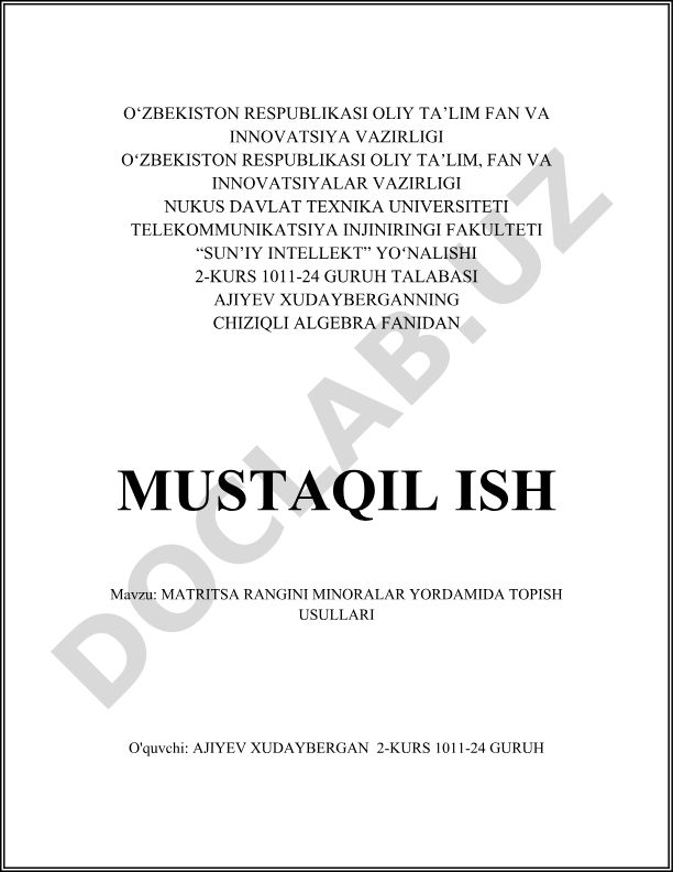 Matritsa rangini minoralar yordamida topish usullari
