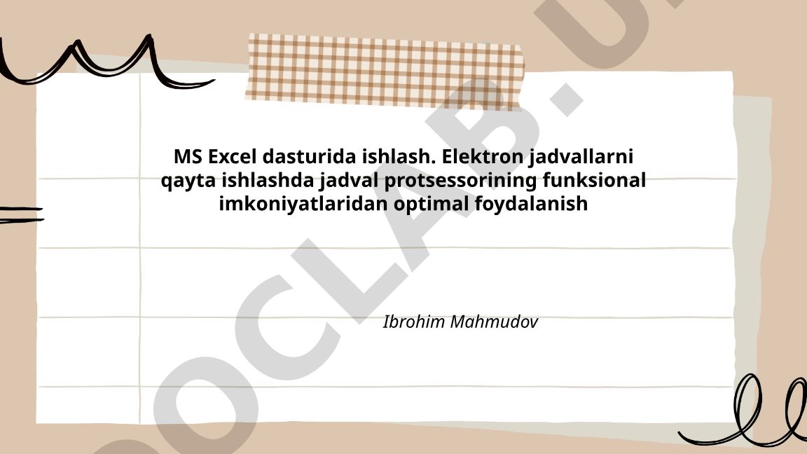 MS Excel dasturida ishlash va elektron jadvallarni qayta ishlash
