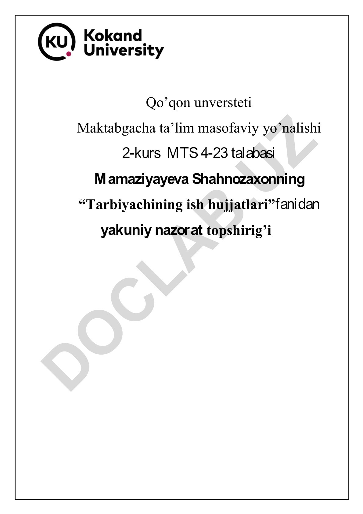 Maktabgacha ta'lim tarbiyachisining bir kunlik faoliyat rejasi