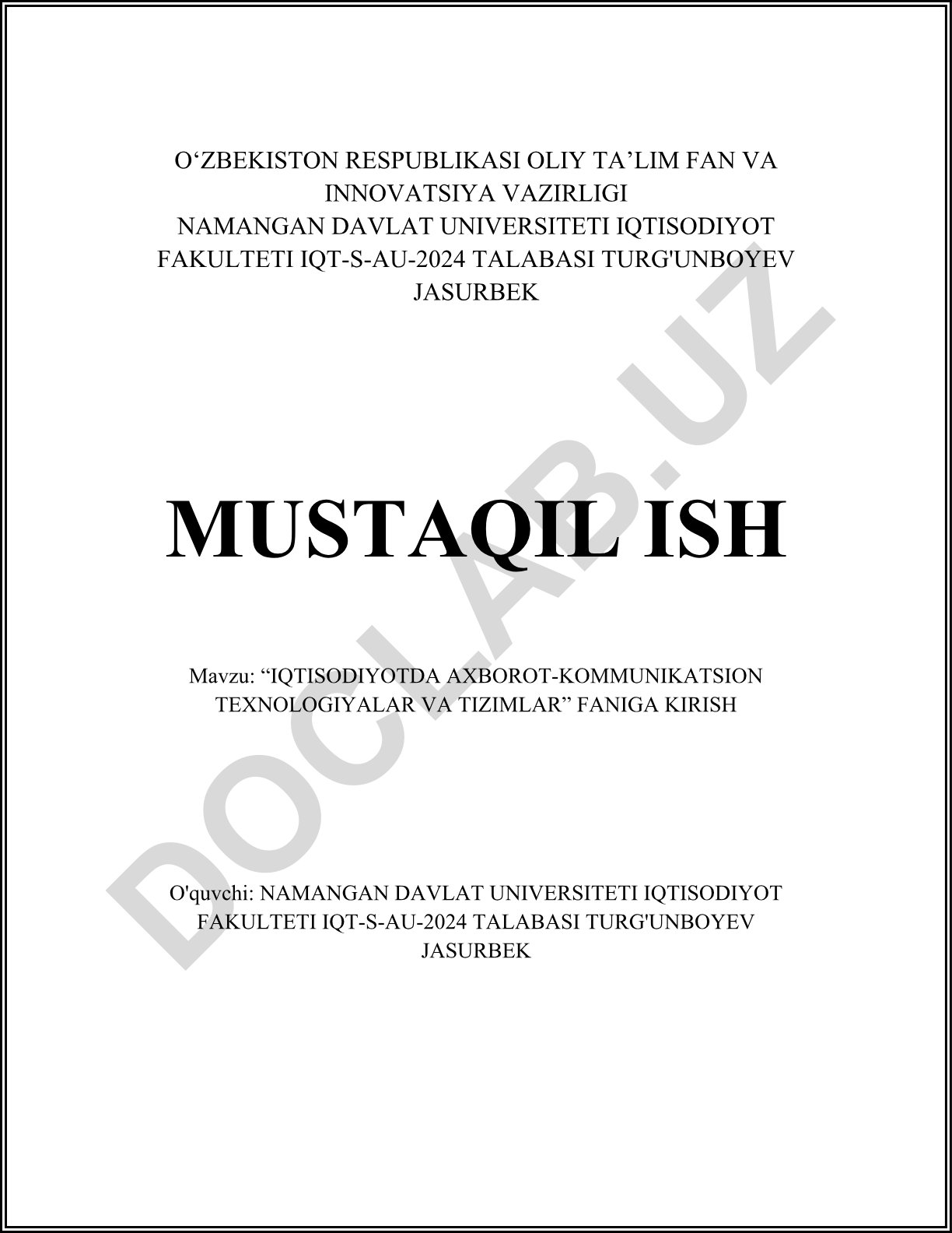 Iqtisodiyotda axborot-kommunikatsion texnologiyalar va tizimlar
