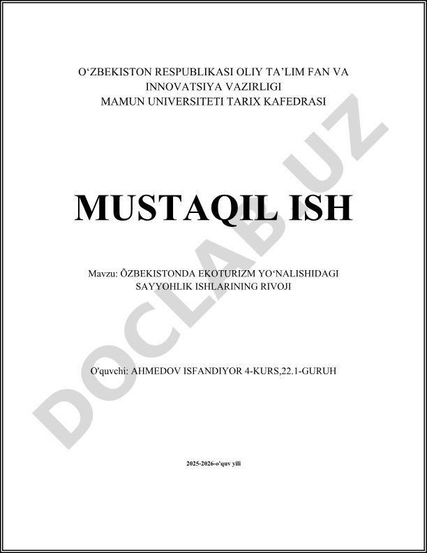 O'zbekistonda ekoturizm yo'nalishidagi sayyohlik ishlarining rivoji