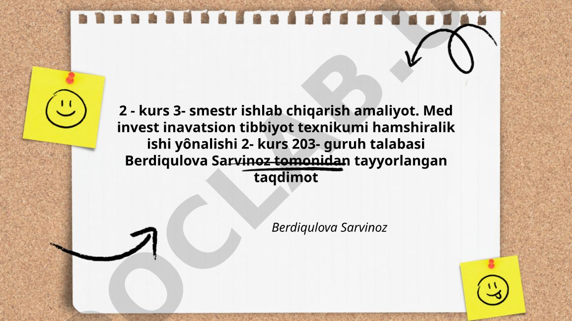 Ishlab chiqarish amaliyoti: Med Invest Innovatsion Tibbiyot Texnikumi hamshiralik ishi