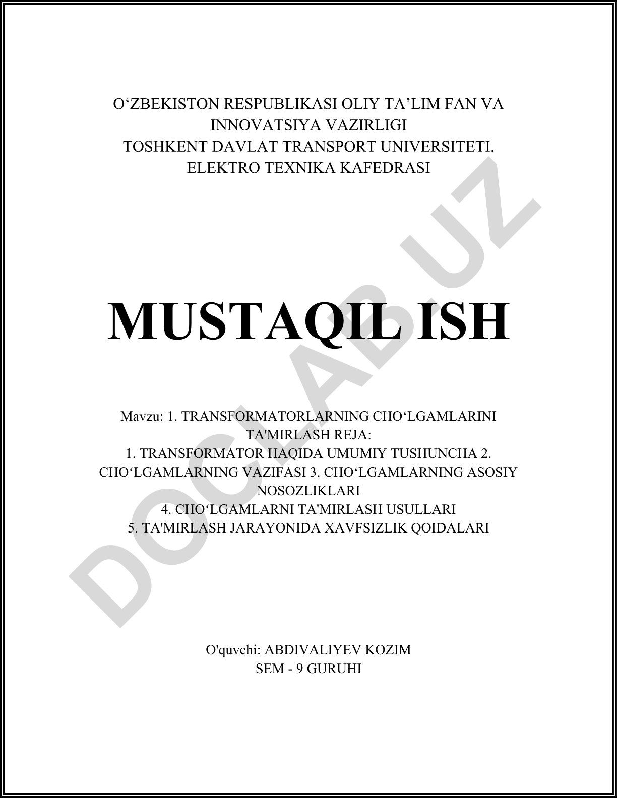 Transformatorlarning cho'lgamalarini ta'mirlash