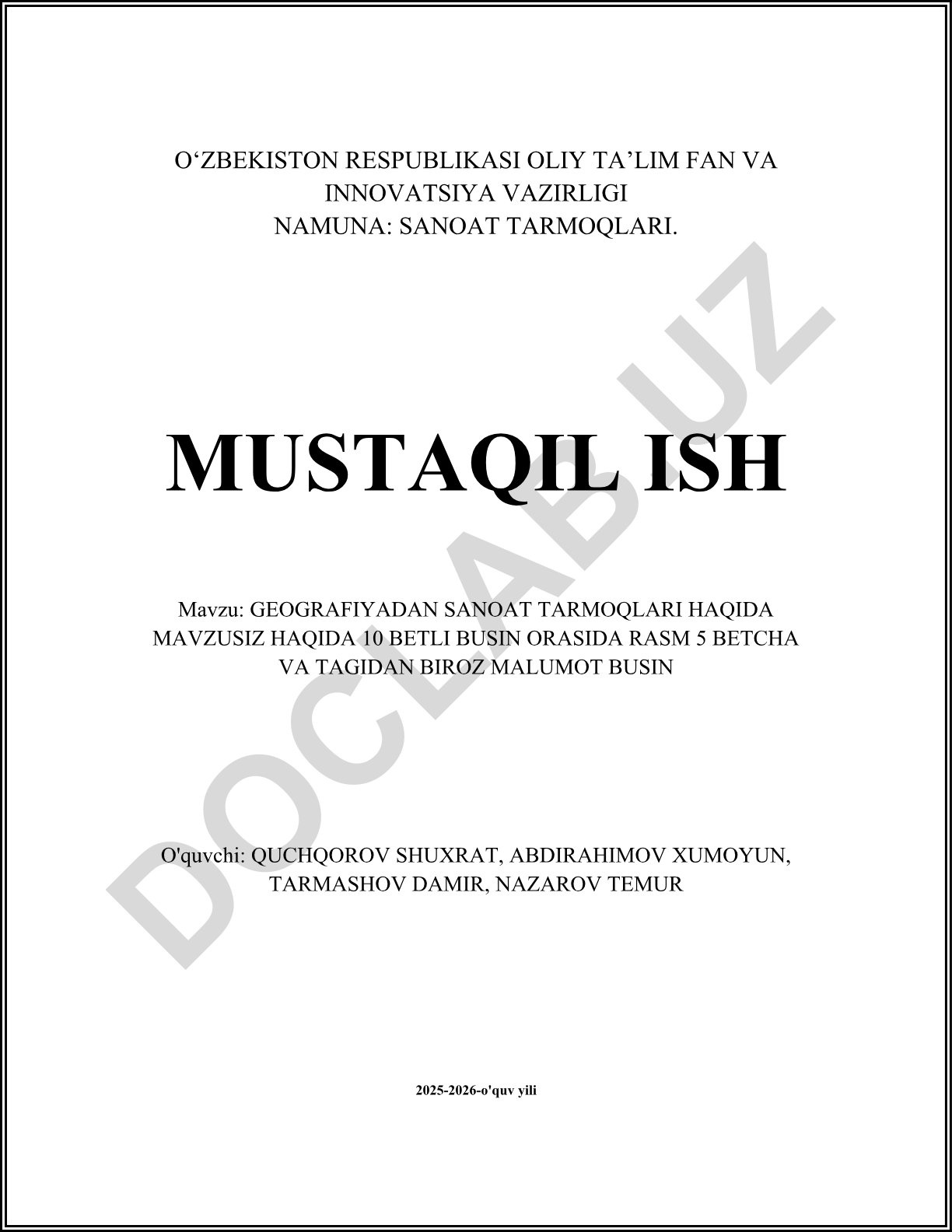 Geografiyadan sanoat tarmoqlari haqida