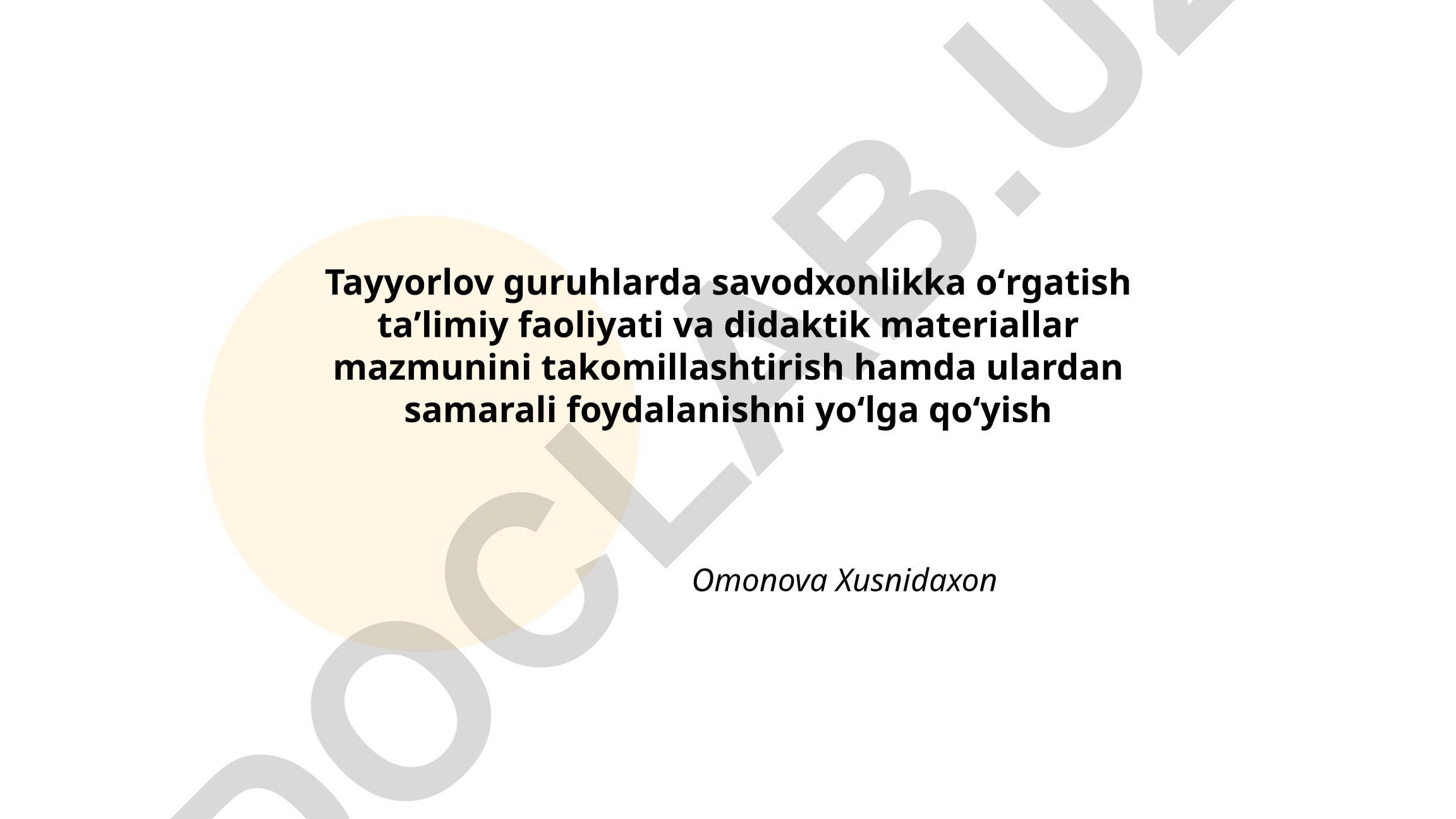 Tayyorlov guruhlarda savodxonlikka o'rgatish metodikasi va didaktik materiallar