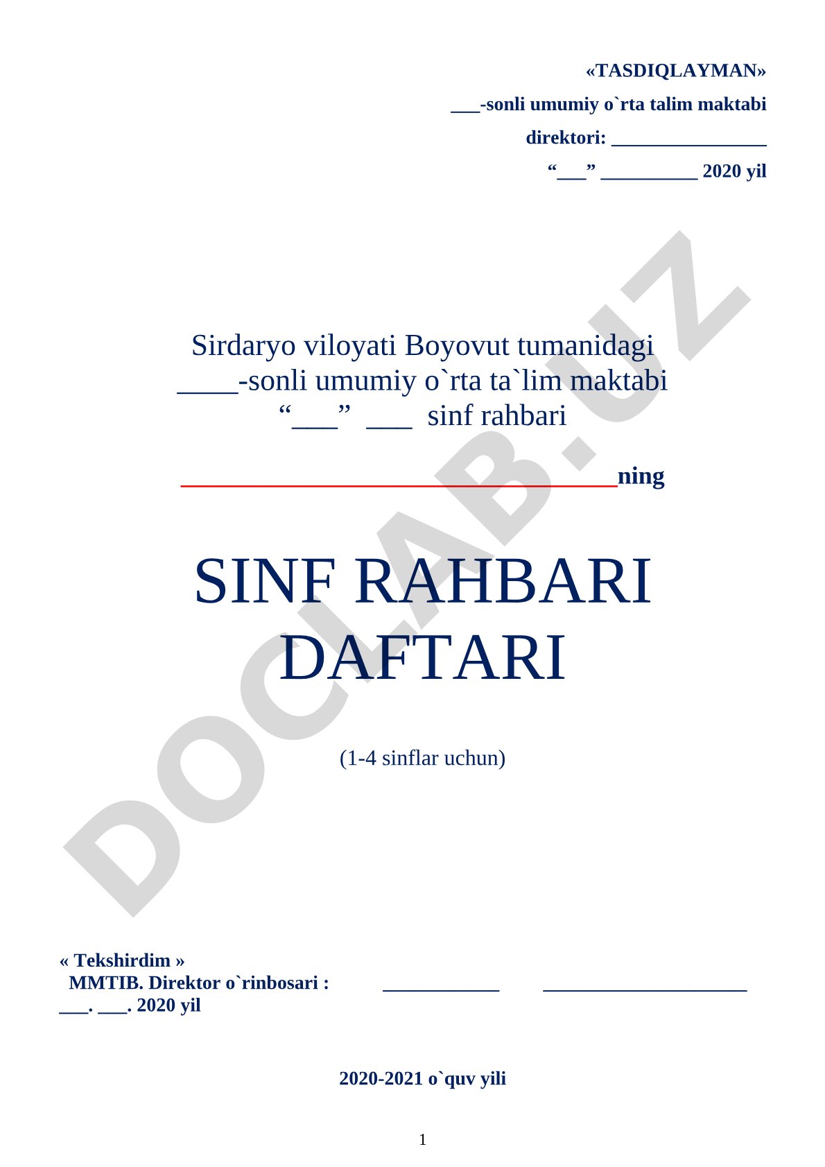 Sinf rahbari daftari (1-4 sinflar uchun)