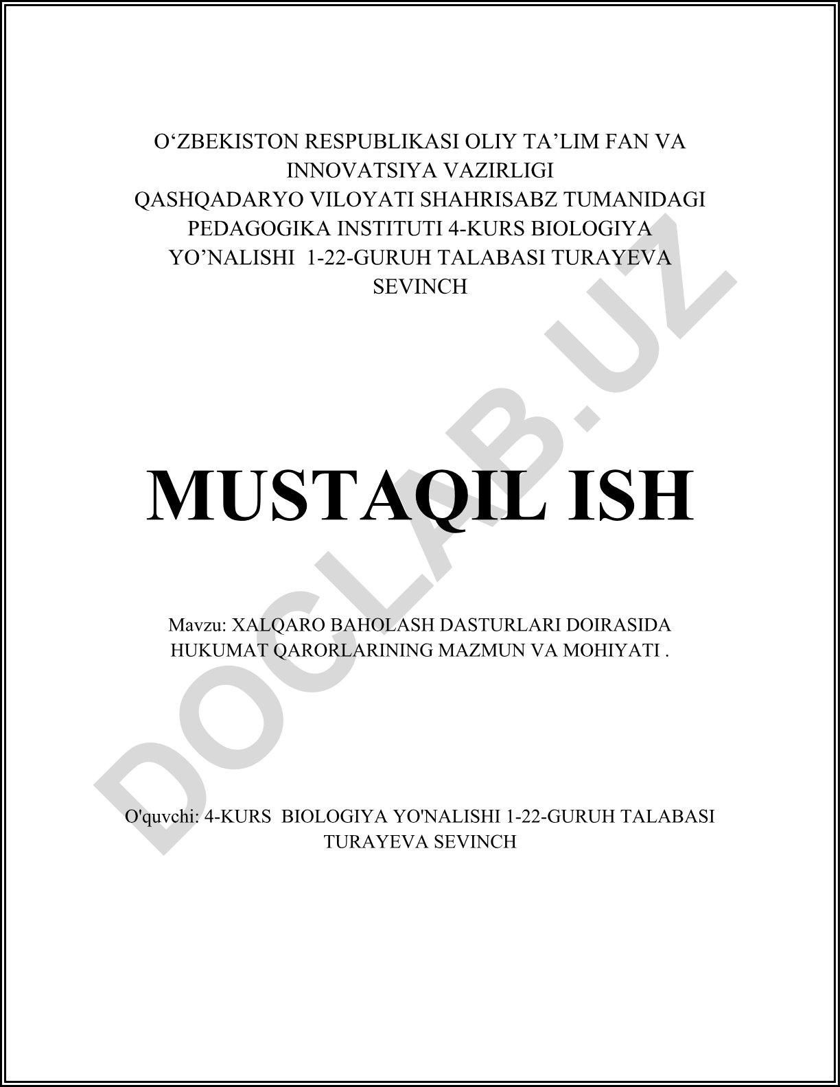 Xalqaro baholash dasturlari doirasida hukumat qarorlarining mazmun va mohiyati