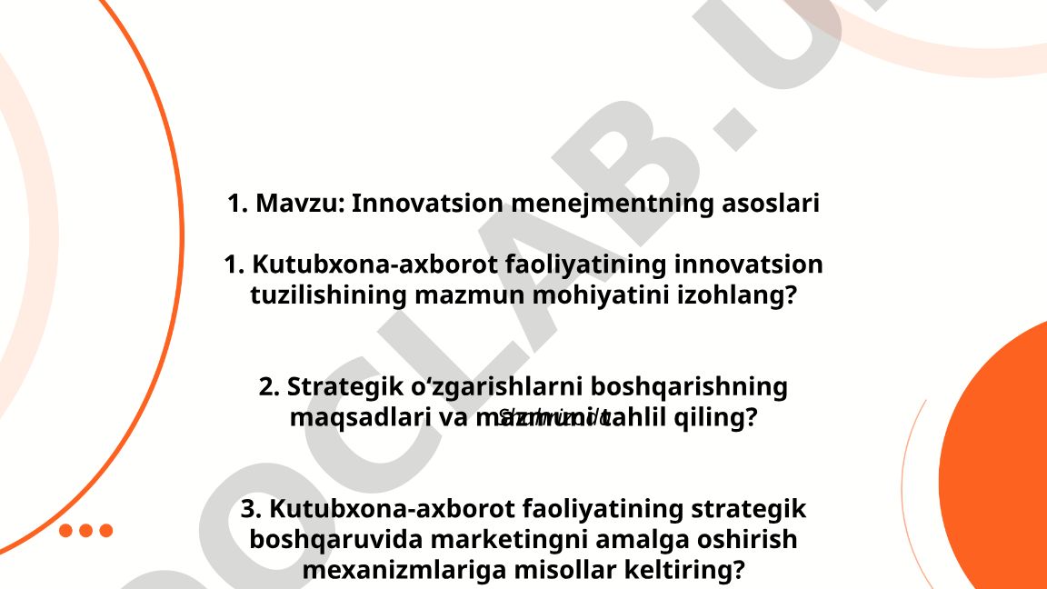 Innovatsion menejmentning asoslari