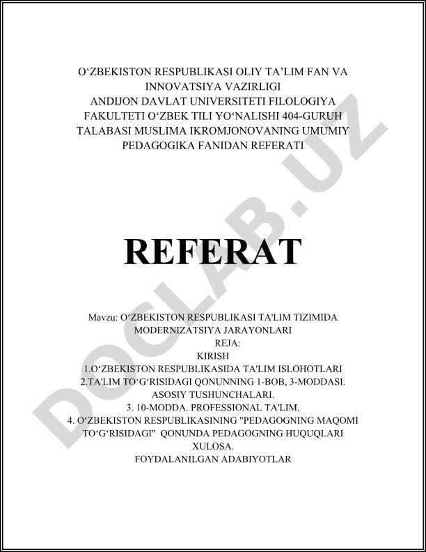 Oʻzbekiston Respublikasi ta'lim tizimida modernizatsiya jarayonlari