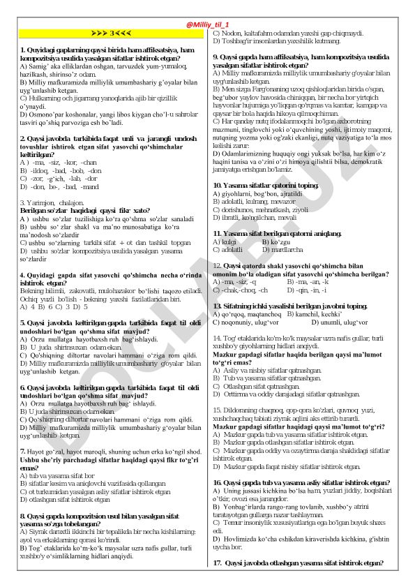 O'zbek tilida sifat yasovchi qo'shimchalar va so'z yasalishi