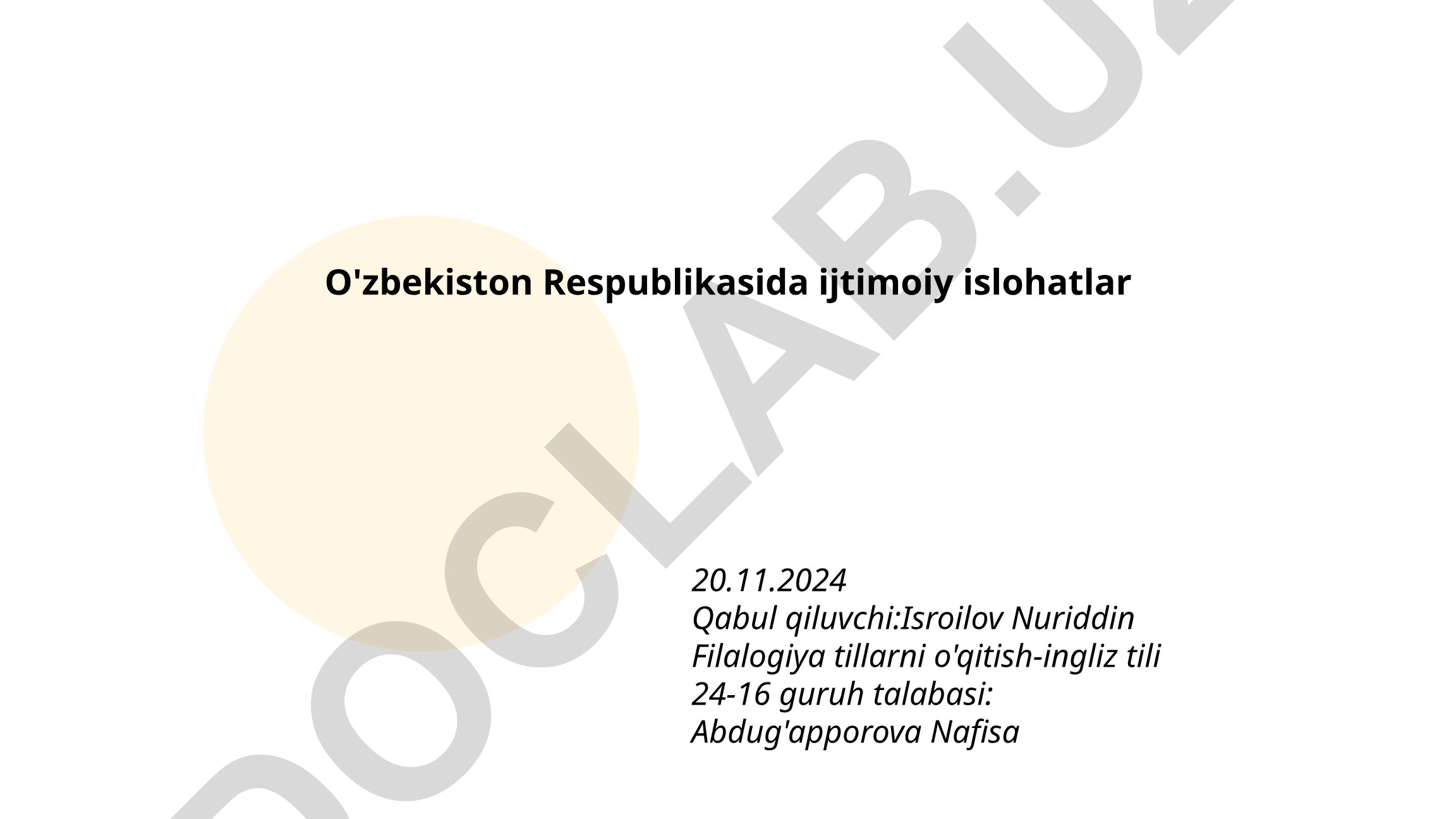 O'zbekiston Respublikasida ijtimoiy islohatlar