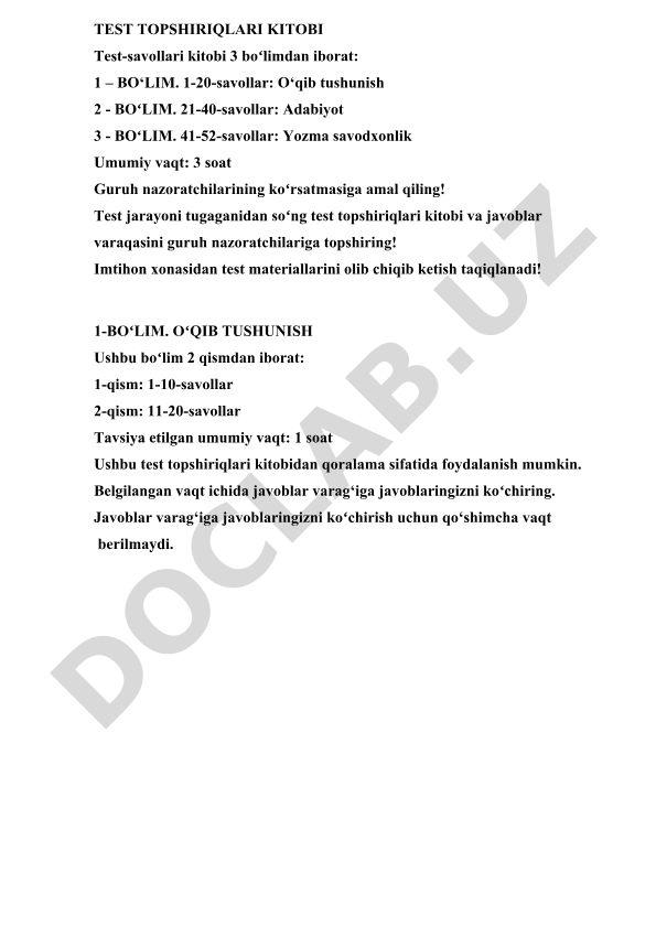 Test topshiriqlari kitobi