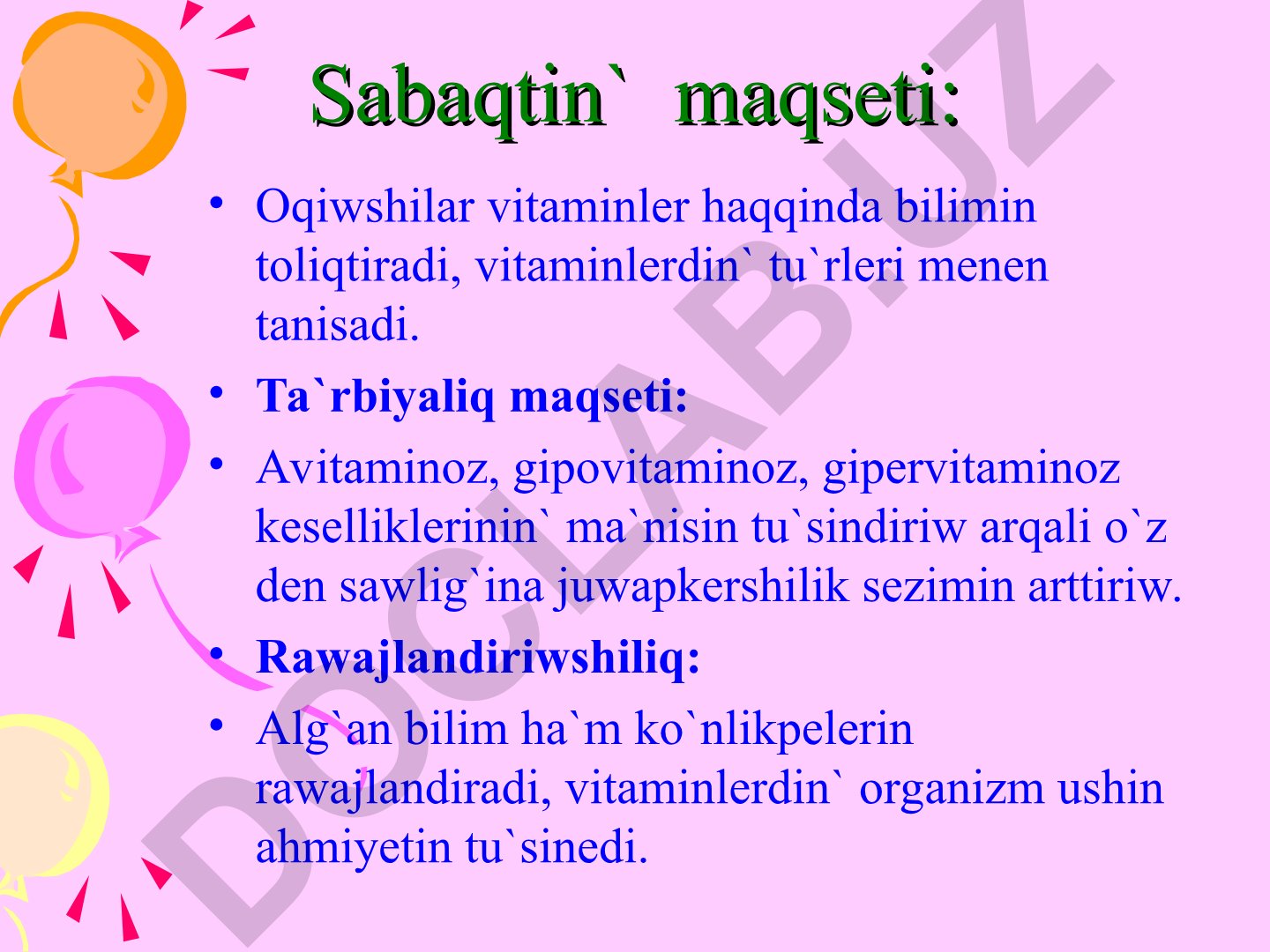 Vitaminler haqqında sabaq jospari