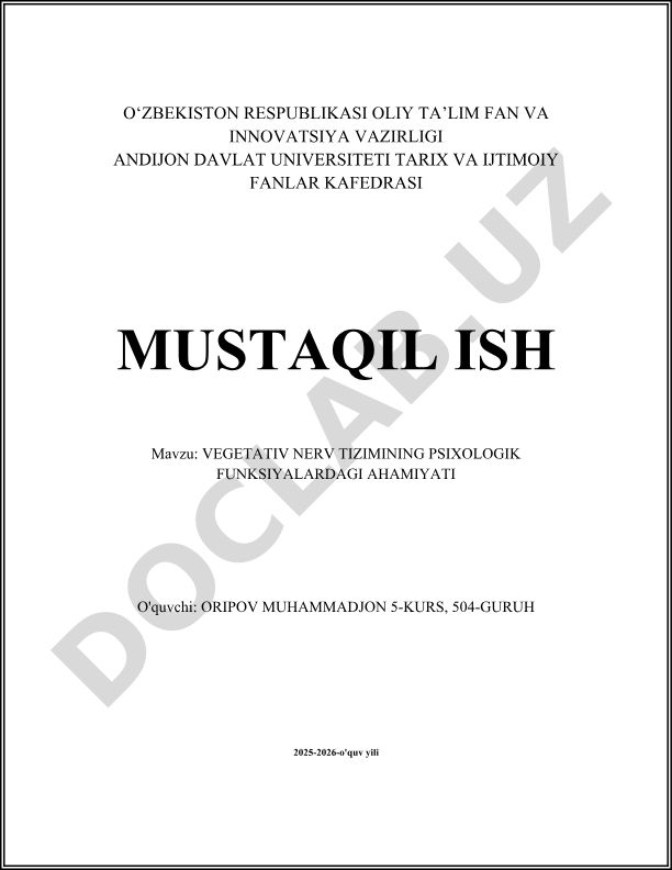 Vegetativ nerv tizimining psixologik funksiyalardagi ahamiyati