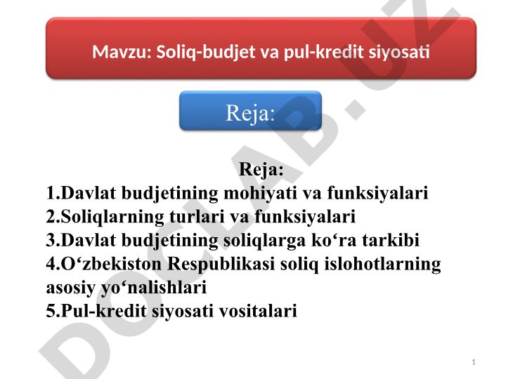Soliq-budjet va pul-kredit siyosati