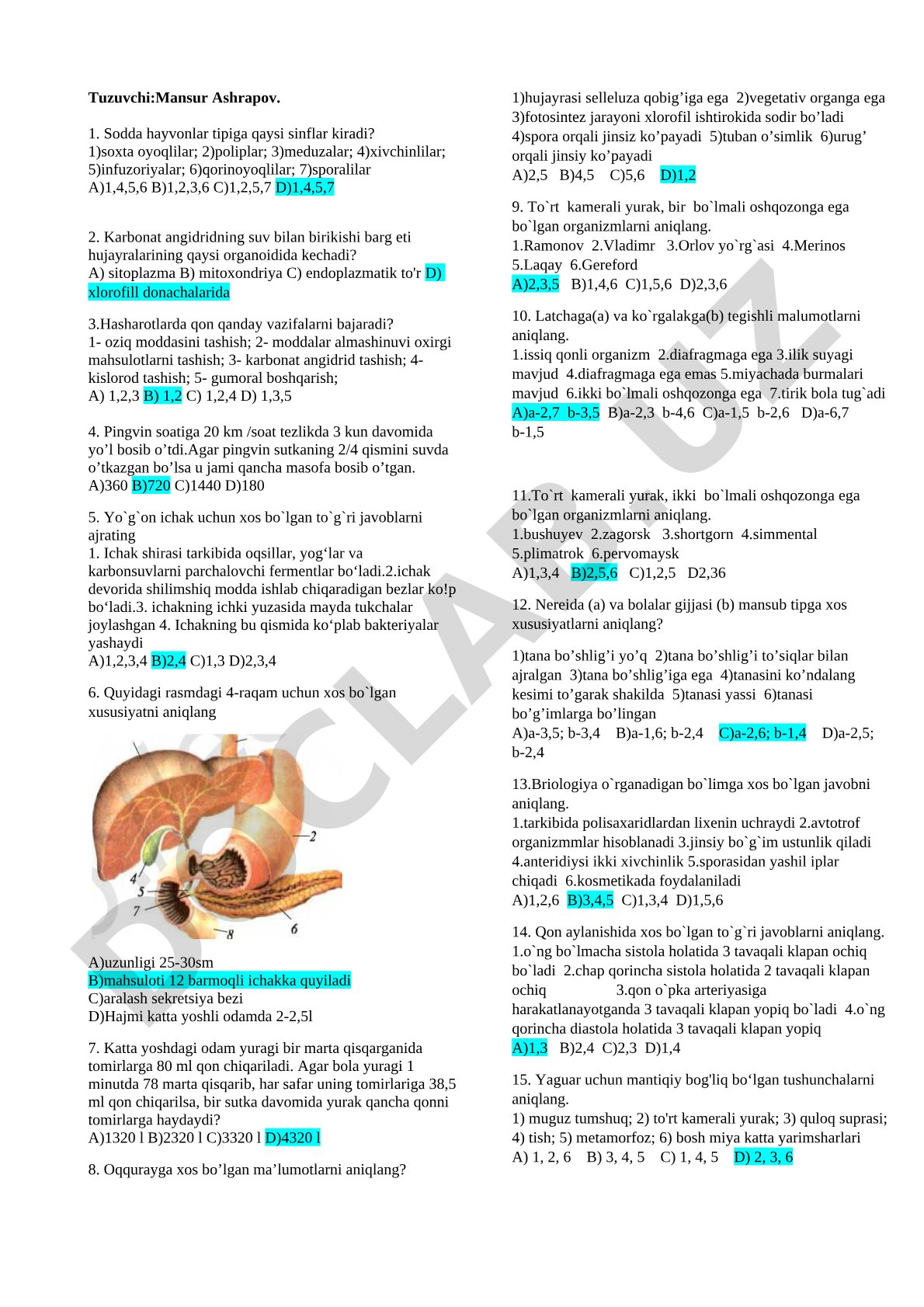 Biologiya test savollari