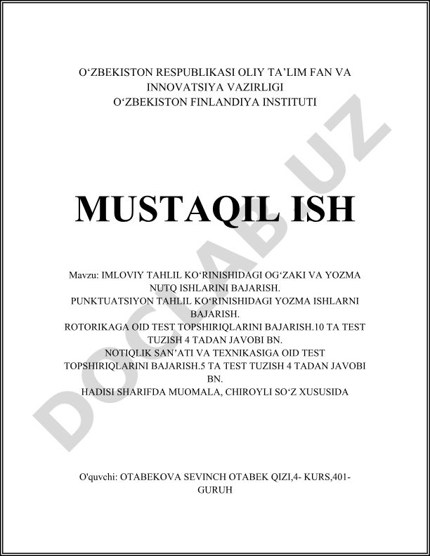 Imloviy va punktuatsion tahlil ko'rinishidagi og'zaki va yozma nutq ishlari