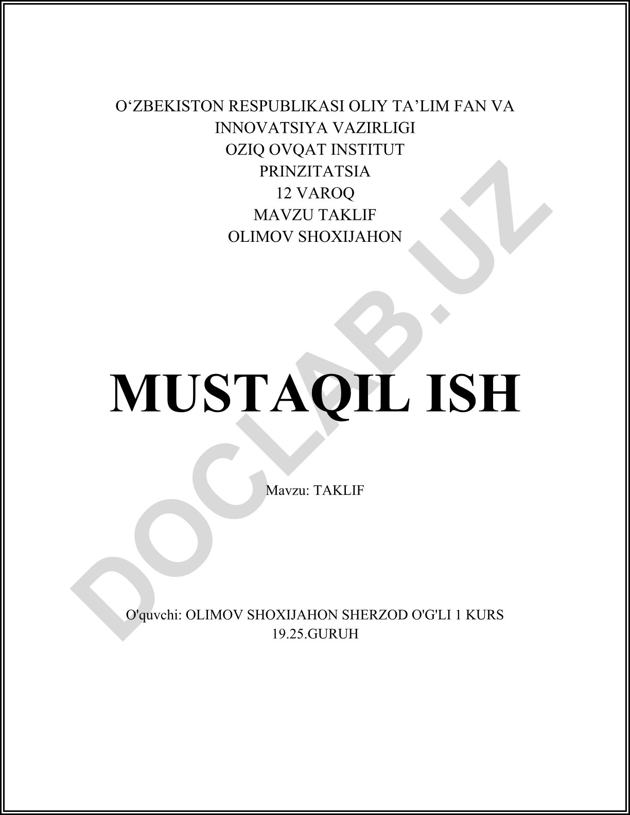 Taklif tushunchasi va mohiyati