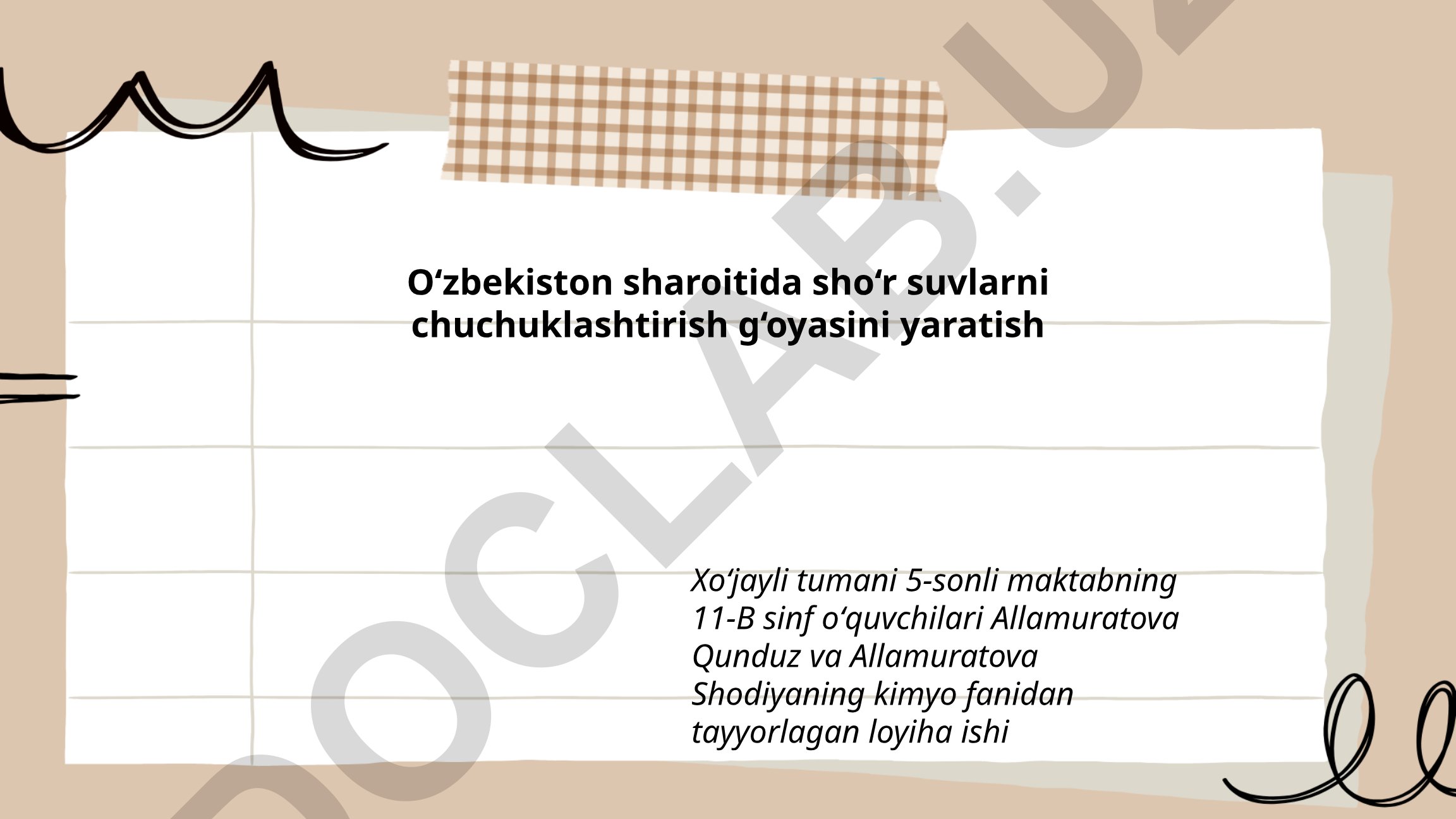O‘zbekiston sharoitida sho‘r suvlarni chuchuklashtirish g‘oyasi