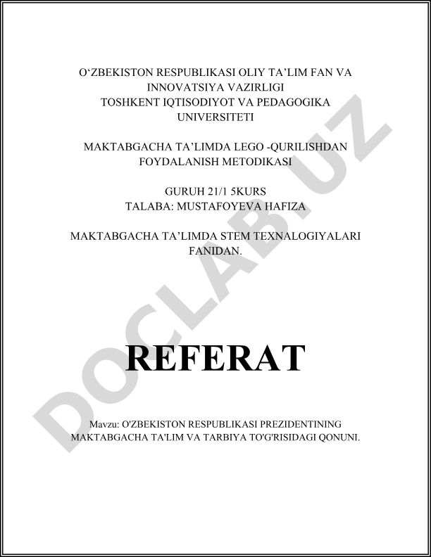 O'zbekiston Respublikasi Prezidentining maktabgacha ta'lim va tarbiya to'g'risidagi qonuni