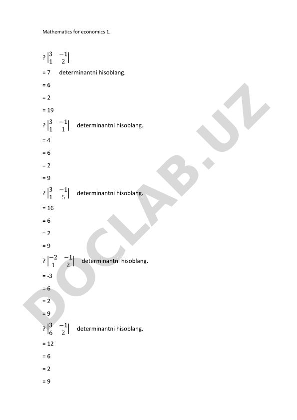 Iqtisodiyot uchun matematika 1: determinantlar va matritsalar