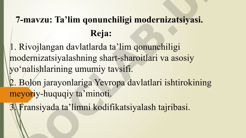 Ta’lim qonunchiligi modernizatsiyasi