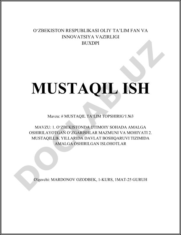 O‘zbekistonda ijtimoiy sohada amalga oshirilayotgan o‘zgarishlar mazmuni va mohiyati