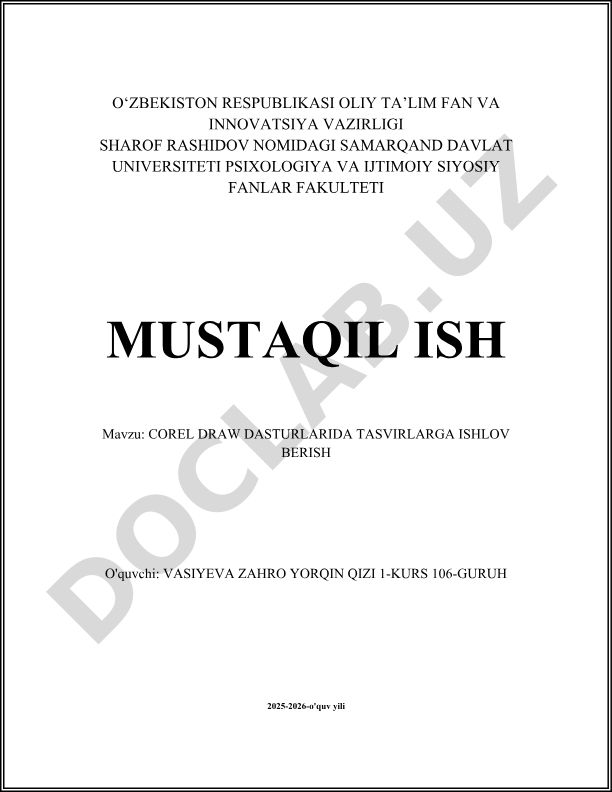 Corel Draw dasturlarida tasvirlarga ishlov berish