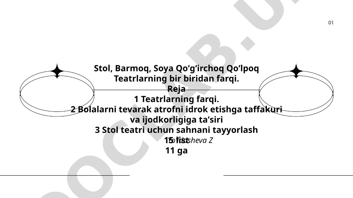 Stol, barmoq, soya, qoʻgʻirchoq va qoʻlqop teatrlarining farqlari
