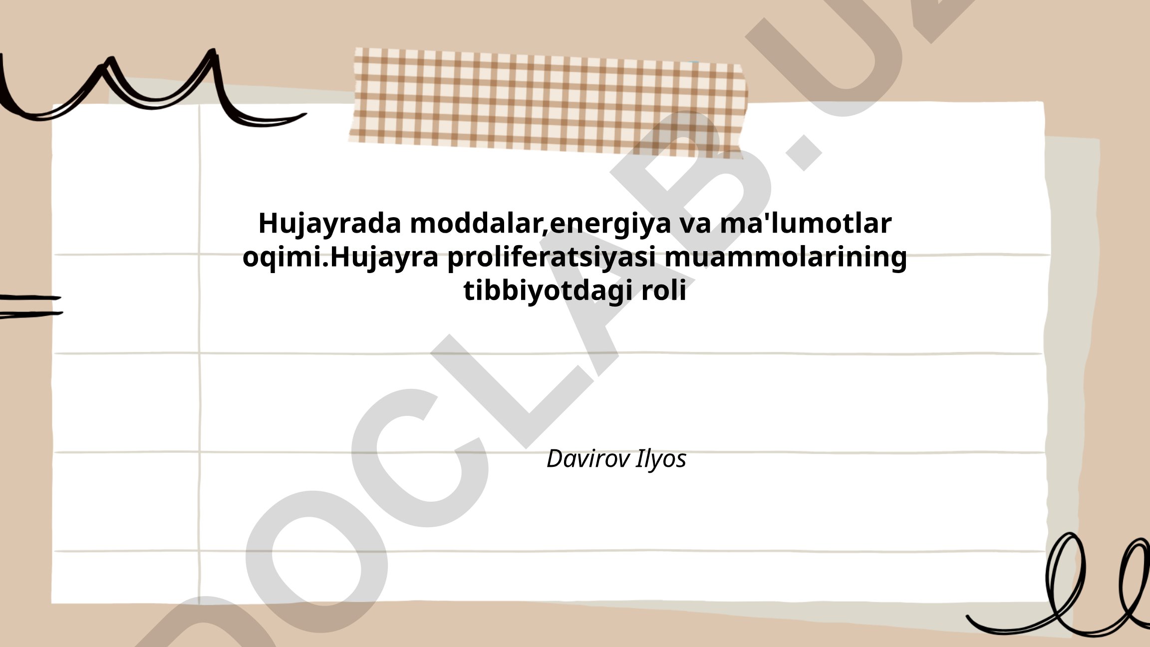 Hujayrada moddalar, energiya va ma'lumotlar oqimi. Hujayra proliferatsiyasi muammolarining tibbiyotdagi roli