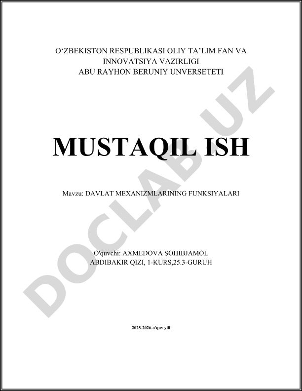 Davlat mexanizmlarining funksiyalari