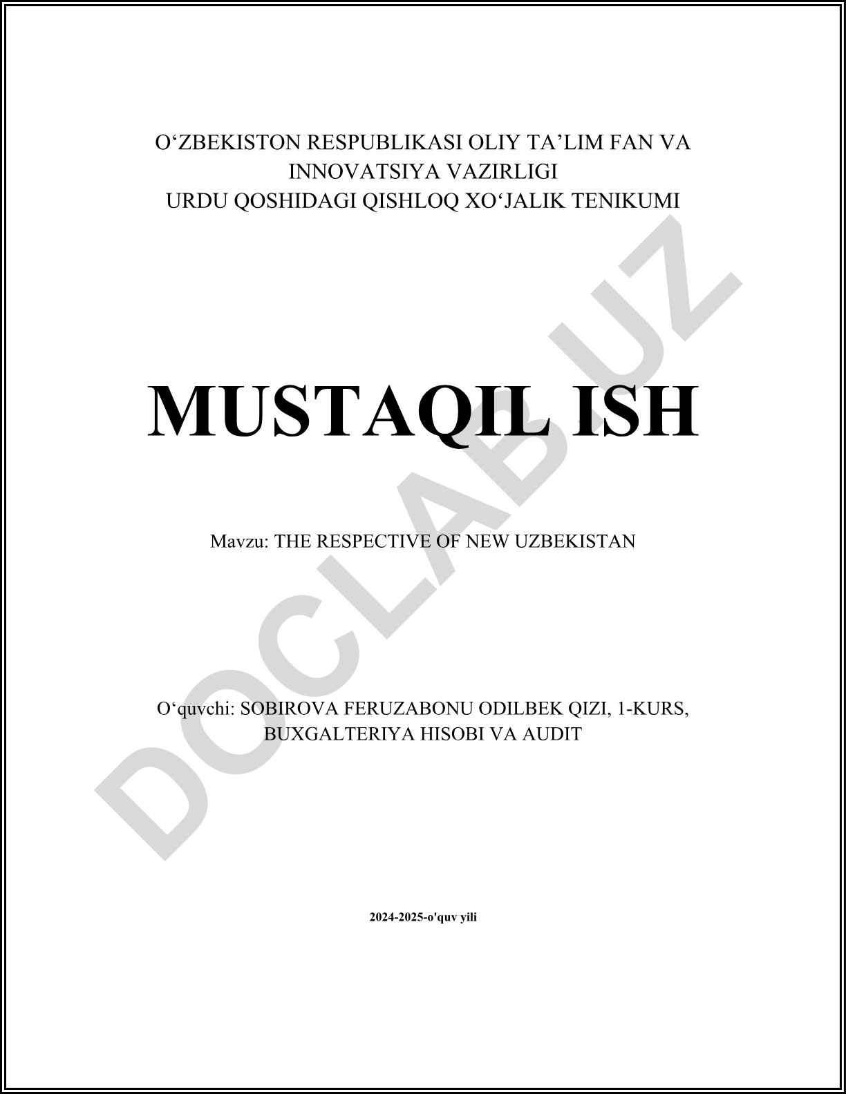 THE RESPECTIVE OF NEW UZBEKISTAN