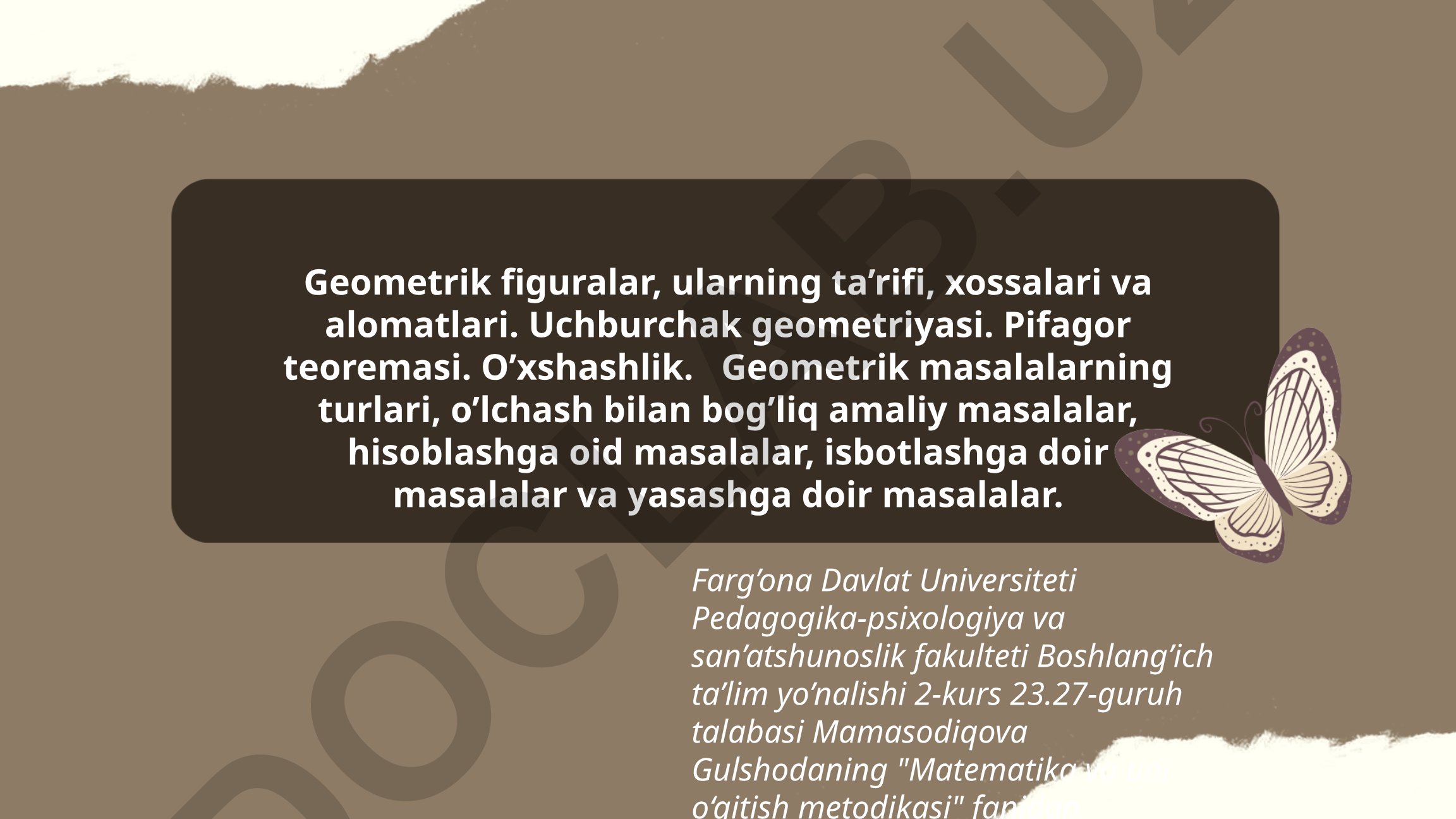 Geometrik figuralar, ularning ta’rifi, xossalari va alomatlari