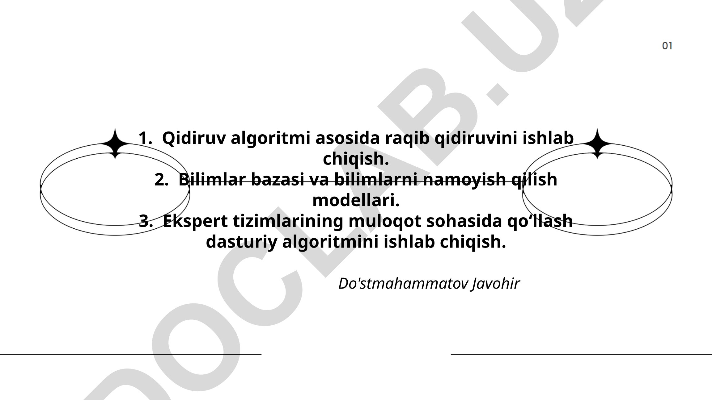 Raqib qidiruv algoritmlari va ekspert tizimlarining muloqot sohasida qo'llash dasturiy algoritmi