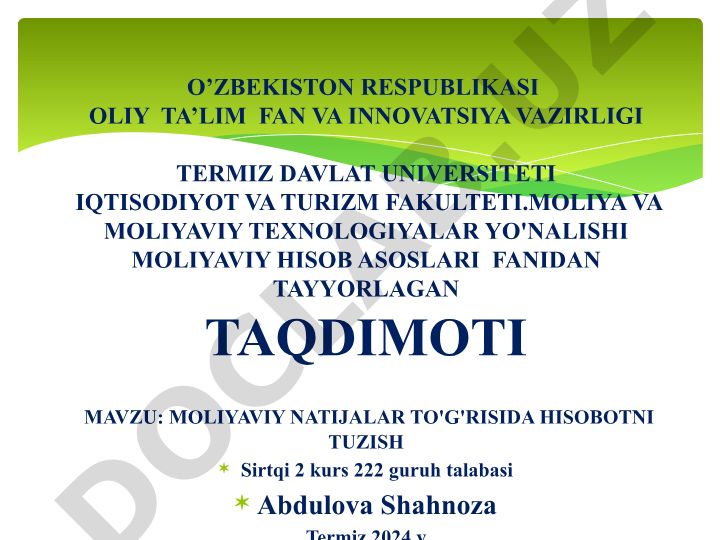 Moliya natijalari to'g'risida hisobotni tuzish
