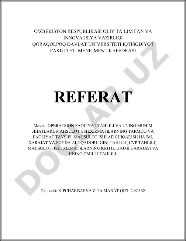 Operatsion faoliyat tahlili va uning muhim jihatlari