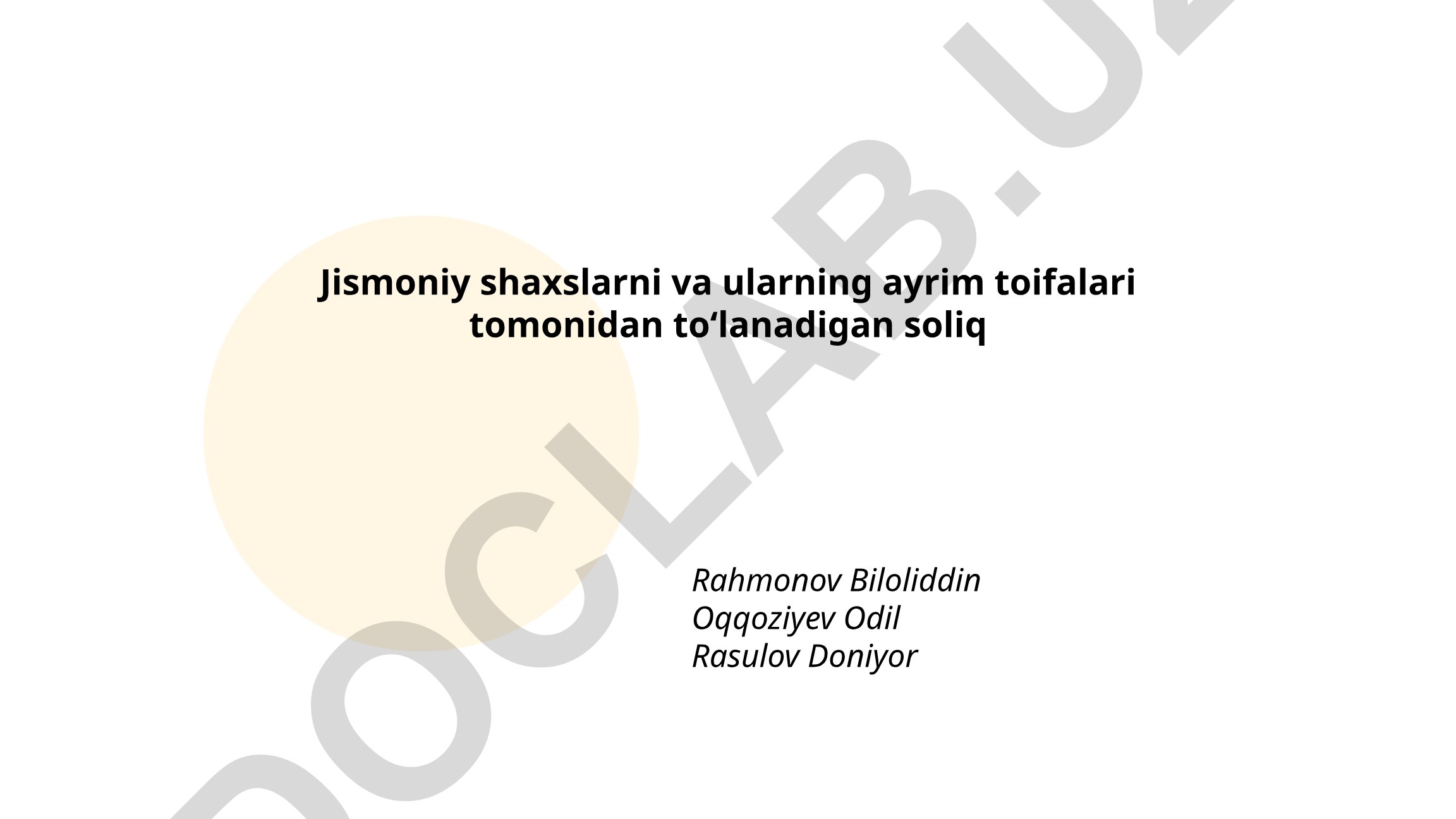 Jismoniy shaxslarning daromad solig'i va soliq rejimlari