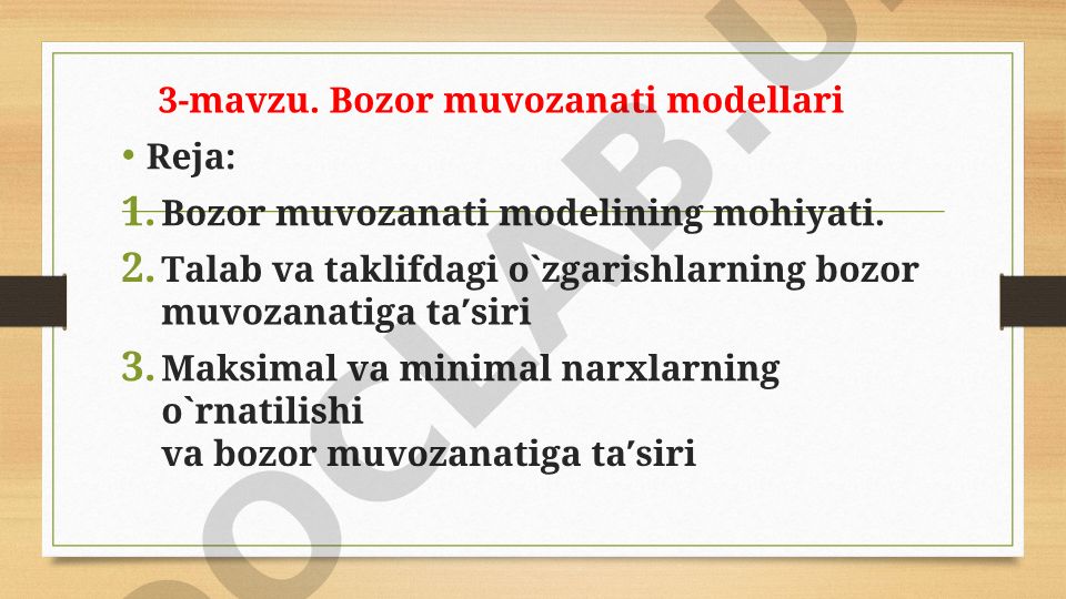 Bozor muvozanati modellari