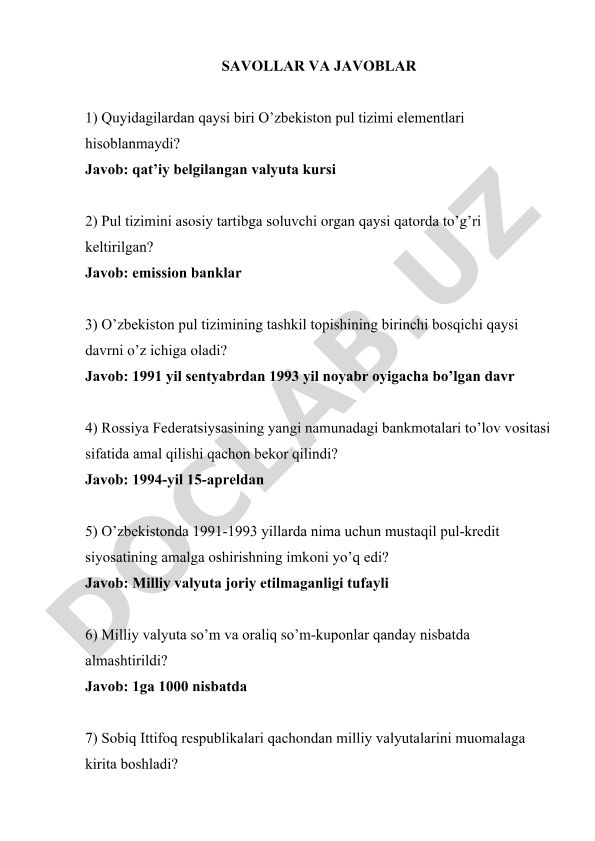 O'zbekiston pul tizimi tarixi va tashkiliy jihatlari