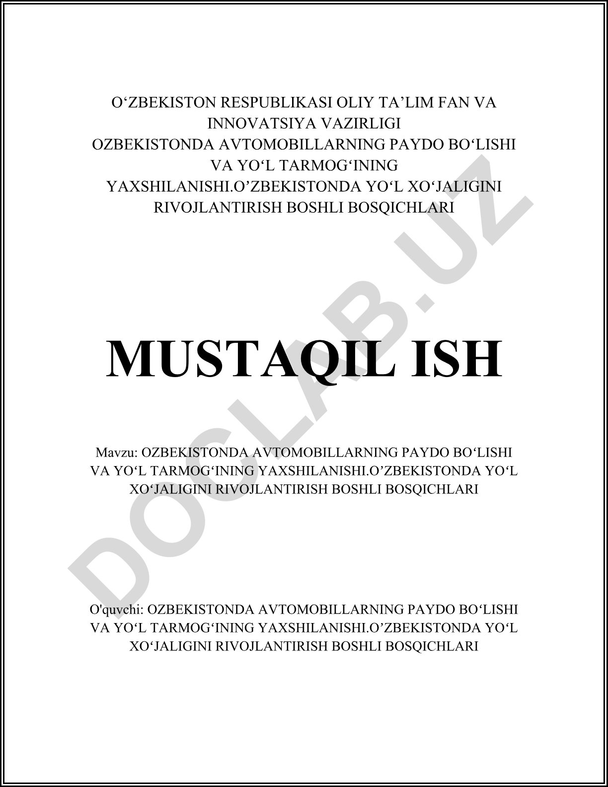 O'zbekistonda avtomobillarning paydo bo'lishi va yo'l tarmog'ining yaxshilanishi