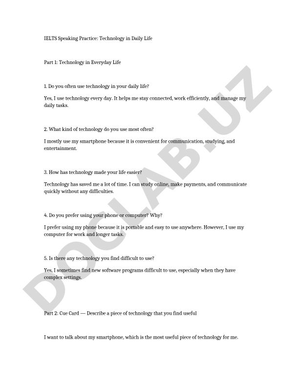 IELTS Speaking Practice: Technology in Daily Life