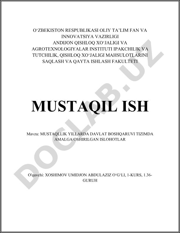 Mustaqillik yillarida davlat boshqaruvi tizimida amalga oshirilgan islohotlar