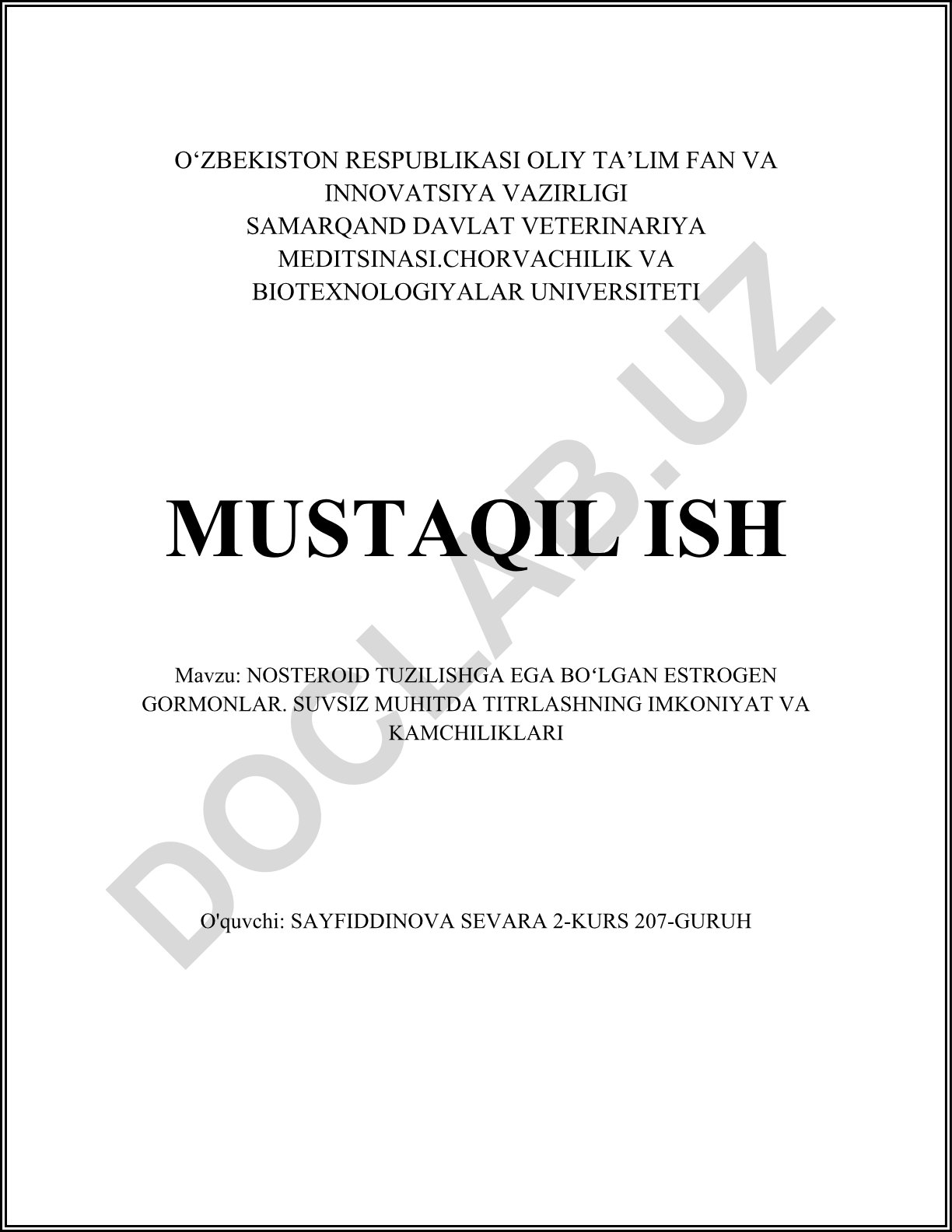 Nosteroyd tuzilishga ega bo'lgan estrogen gormonlari suvsiz muhitda titrlashning imkoniyat va kamchiliklari